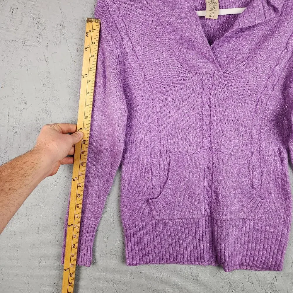 Vintage Arizona Jean Company Sweater Girls 14-16 Purple Hooded Sparkle Knit